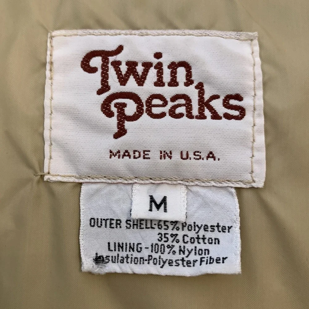 Vintage Twin Peaks Vest Mens Medium Blue Quilted Puffer Insulated Made USA